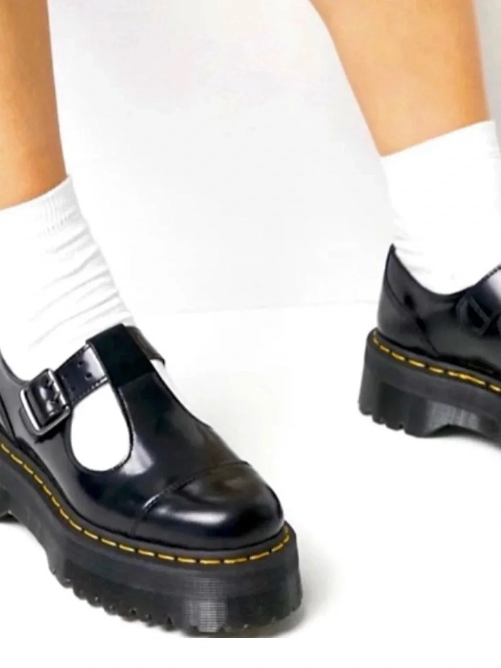 Dr. Martens Bethan Quad Platform Mary Jane T Strap Black Smooth Women's US 8 NEW
